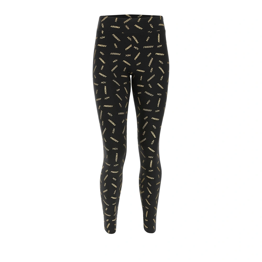 Freddy Black leggings with a gold all-over FREDDY MOV. print - F1WFTP3C-NO1  - Spot Team
